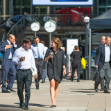Image of a group of business people going to work for Eurofound's report 'Does employment status matter for job quality?'